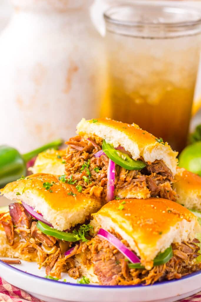 Slow Cooker Birria Sliders plated