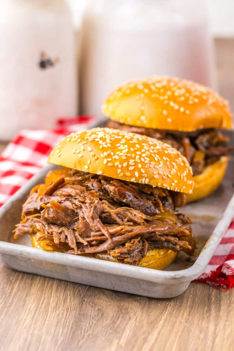 Slow Cooker Dr. Pepper Shredded Beef plated