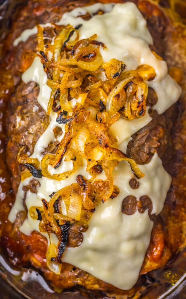 Slow Cooker French Onion Meatloaf in slow cooker