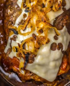Slow Cooker French Onion Meatloaf in slow cooker