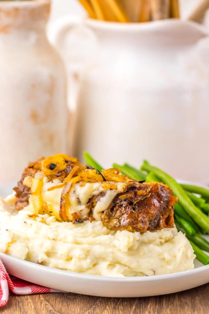 Slow Cooker French Onion Meatloaf plated