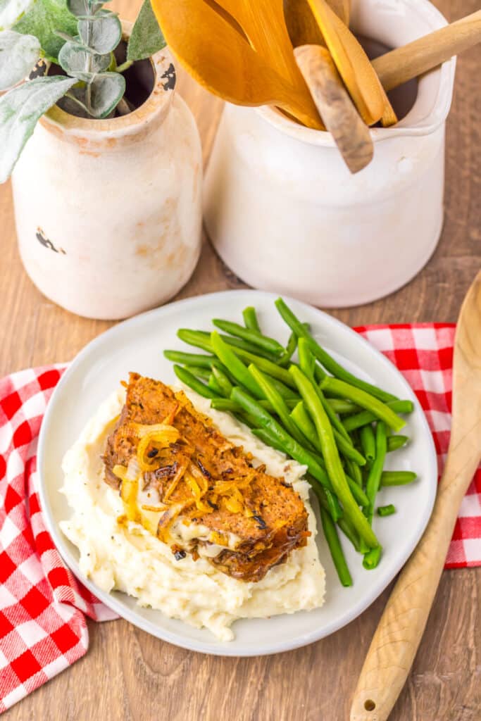 Slow Cooker French Onion Meatloaf plated