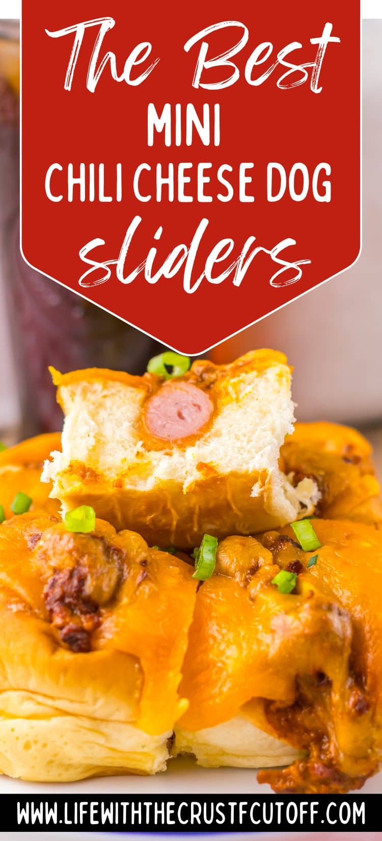 Mini chili cheese dog slider with melted cheese and chili filling, cheesy and savory snack idea