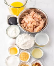 “Ingredients laid out for Panda Express orange chicken recipe”