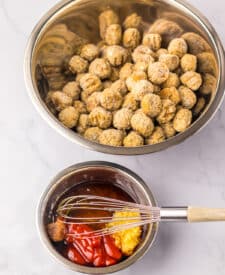 “Honey, brown sugar, ketchup, soy sauce, and minced garlic in a mixing bowl before whisking”