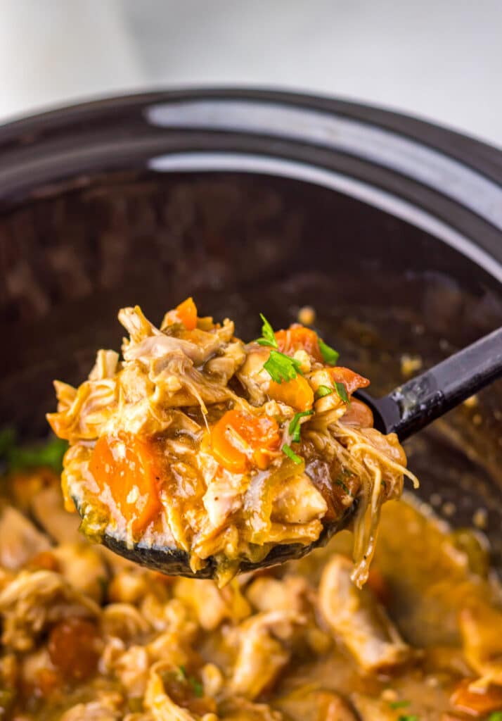 Hearty chicken pot roast with vegetables in a slow cooker