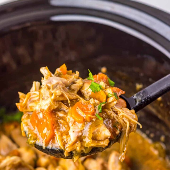 Hearty chicken pot roast with vegetables in a slow cooker