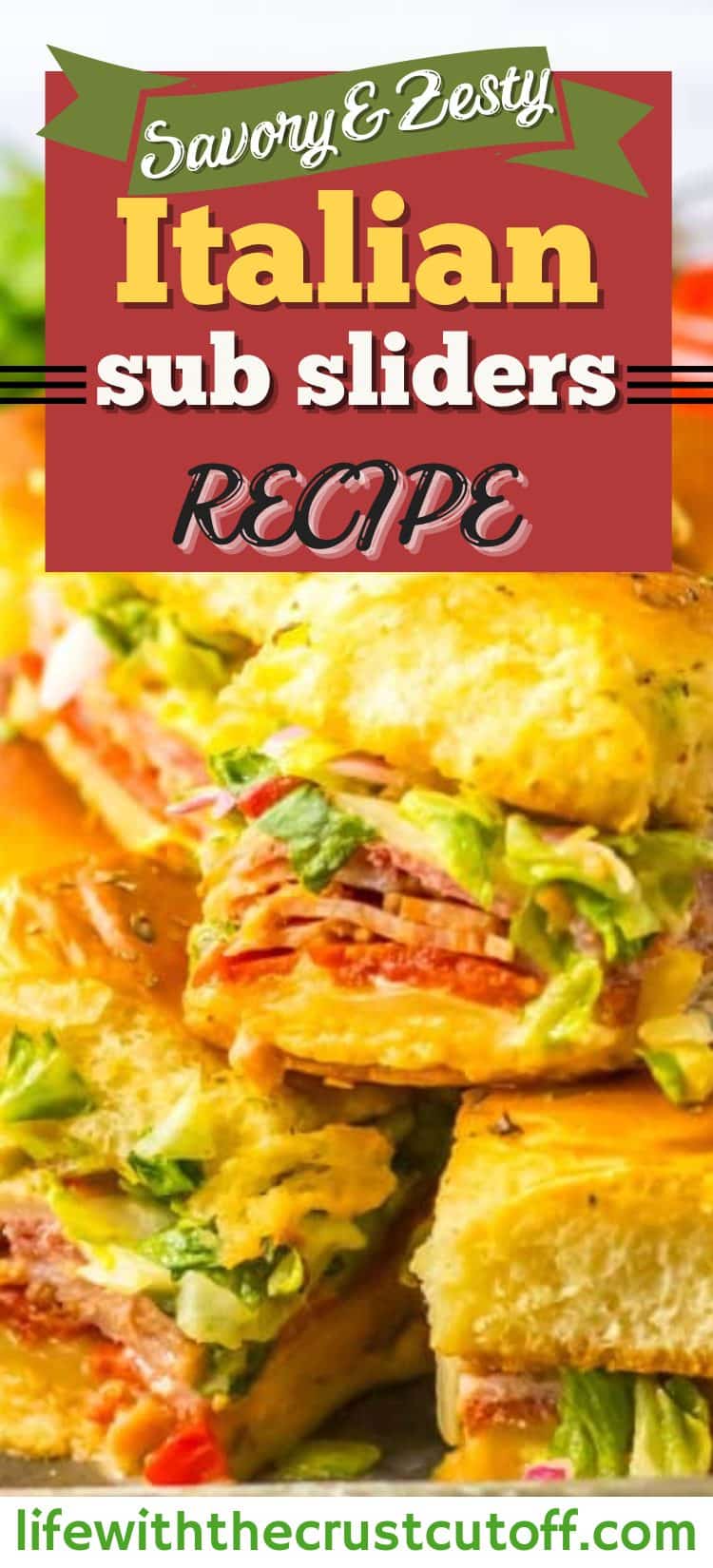 Savory and zesty Italian sub sliders stacked with meats, cheese, and lettuce on golden Hawaiian rolls.