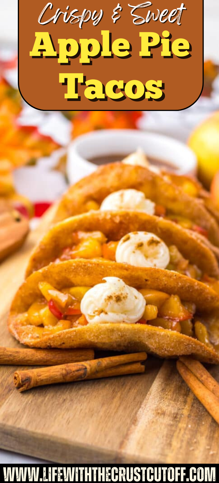 Apple pie tacos filled with warm cinnamon apple filling for an easy fall dessert.