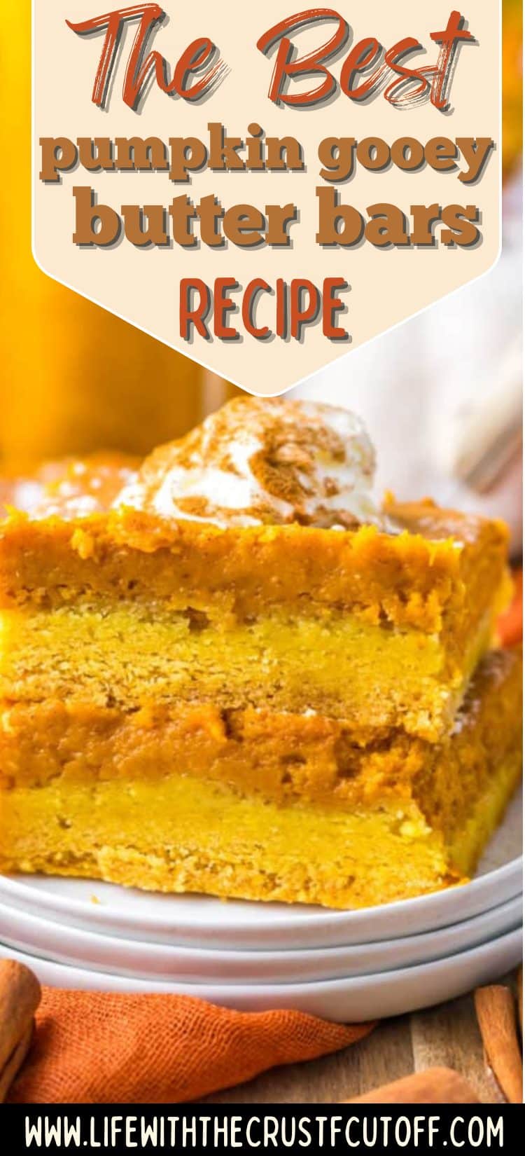 Easy Pumpkin Gooey Butter Bars dessert recipe for Thanksgiving and fall parties.