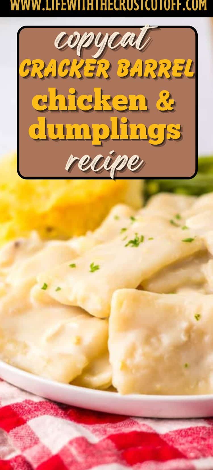 Copycat Cracker Barrel chicken and dumplings with creamy sauce and parsley on top.