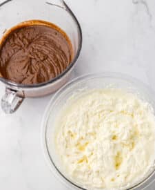 Chocolate pudding and whipped cream for homemade French silk pie filling