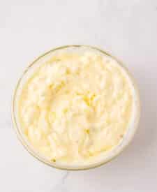 Bowl of creamy tartar sauce for Filet-O-Fish sandwiches.
