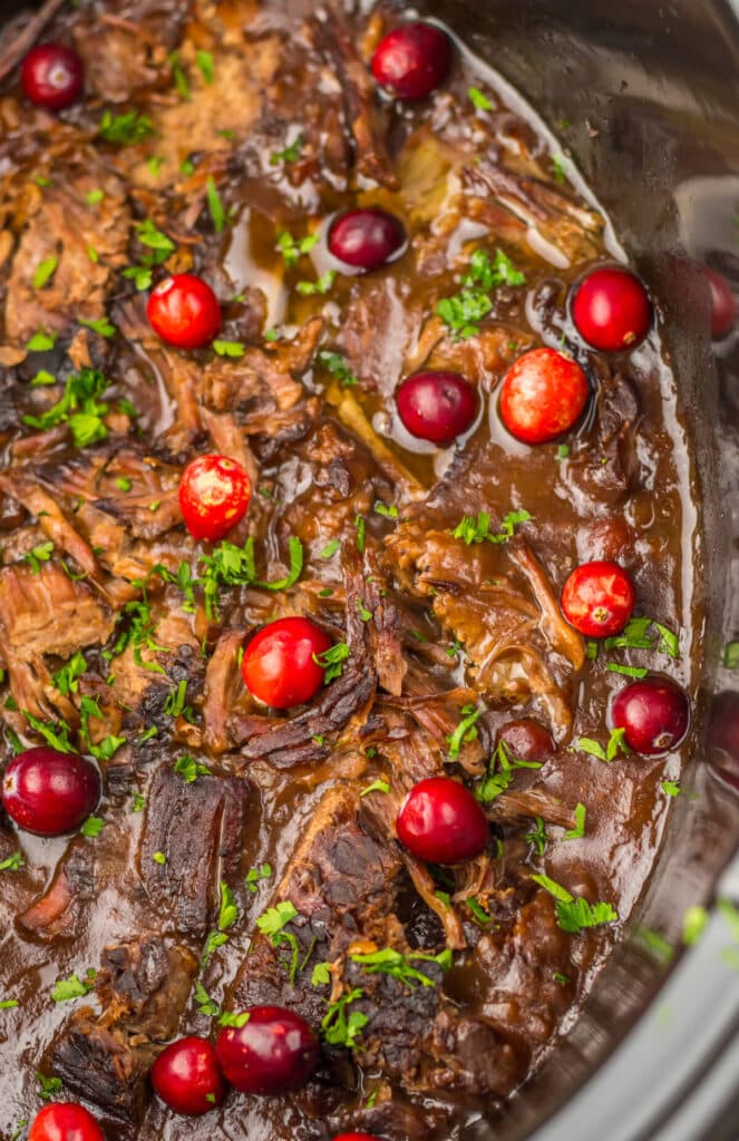 Slow Cooker Cranberry Roast Beef in slow cooker