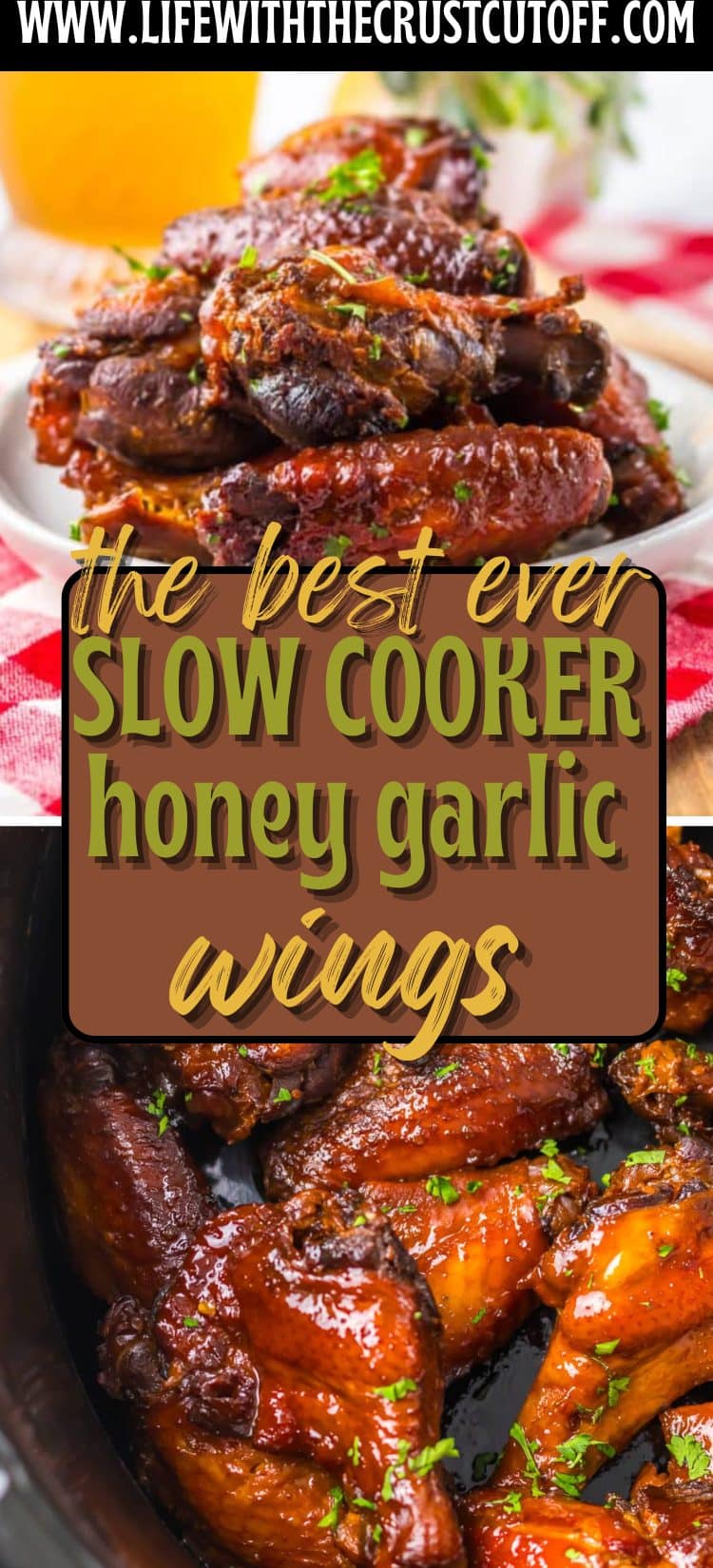 Sticky honey garlic chicken wings with sesame seeds and scallions.