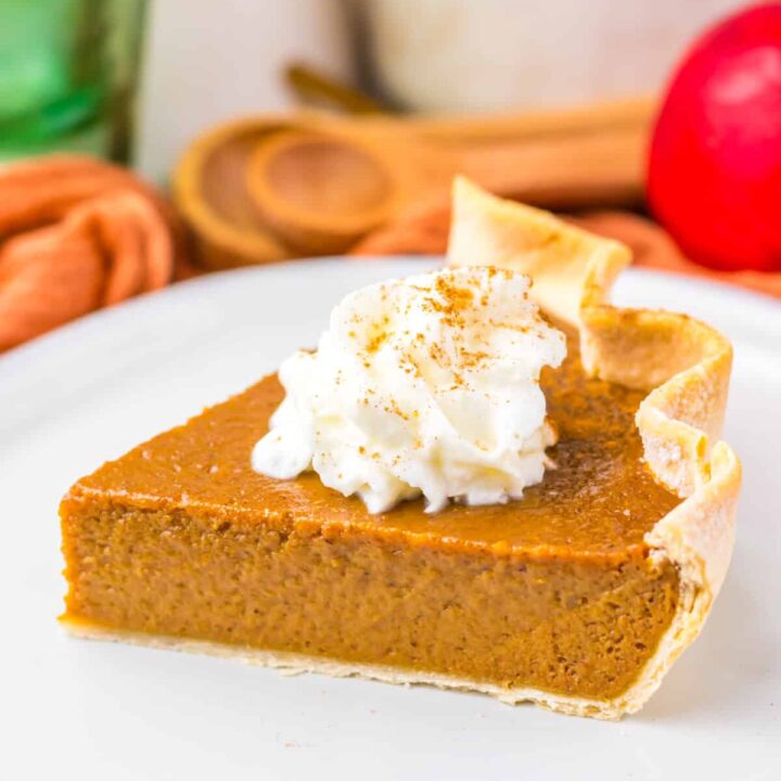 Close-up of Apple Butter Pie slice showing smooth custard filling and golden crust.