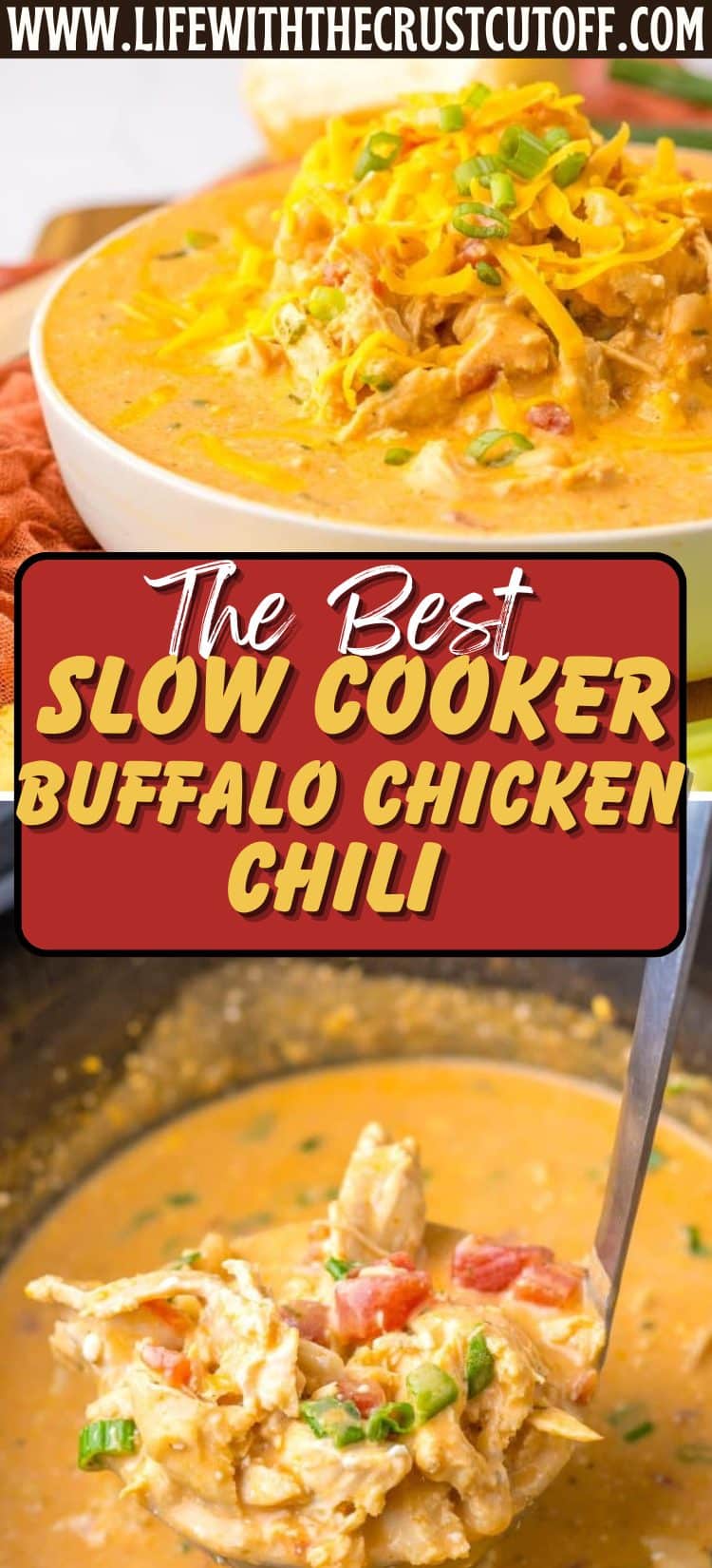 Bowl of buffalo chicken chili mac topped with cheese and green onions