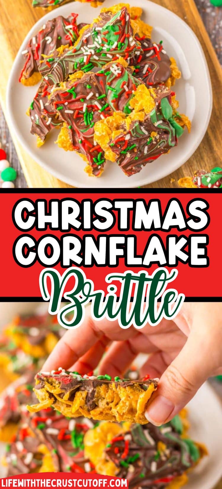 Homemade cornflake brittle cooling with Christmas background accents