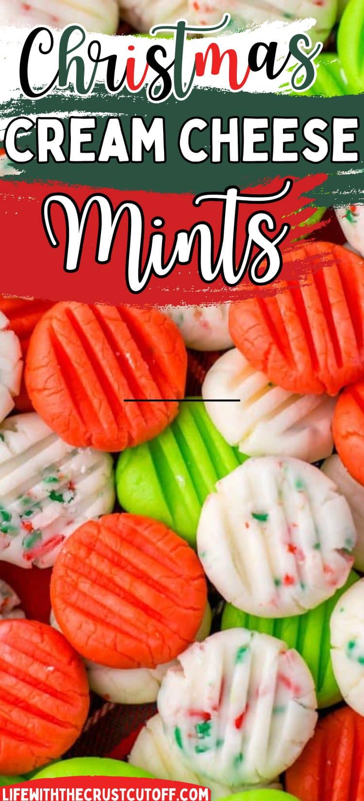 Christmas cream cheese melt-away mints with holiday sprinkles on parchment paper