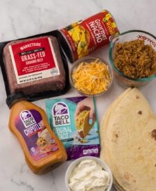 Ingredients laid out for copycat Taco Bell quesaritos recipe