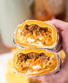 Finished copycat Taco Bell quesaritos sliced in half