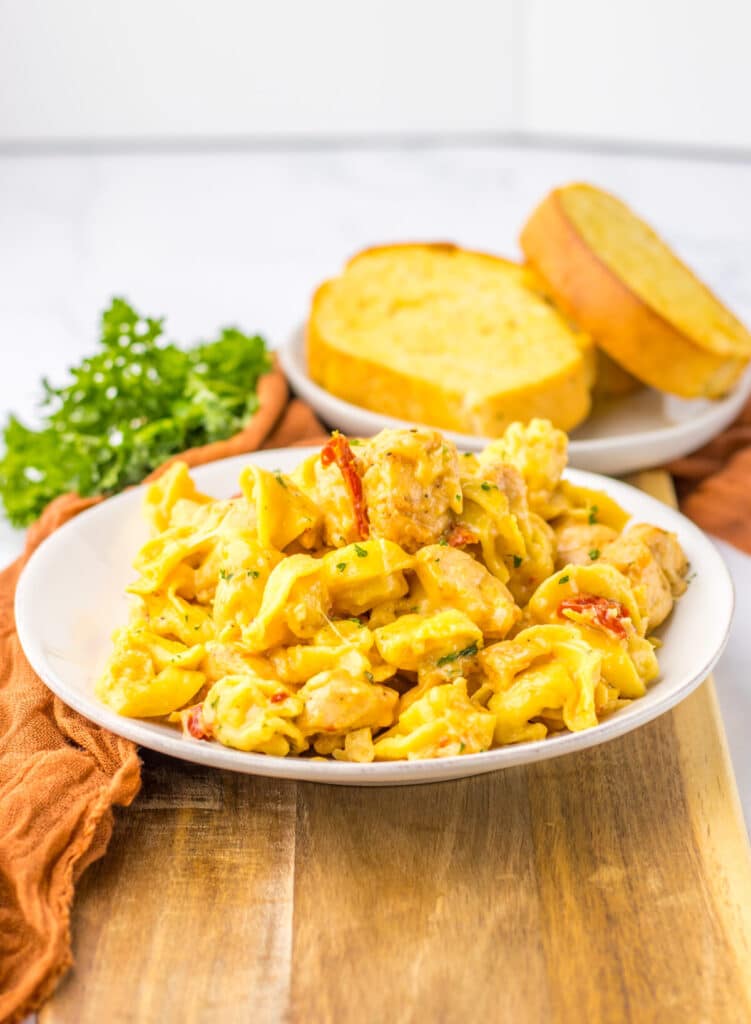 Creamy marry me chicken tortellini served in a bowl