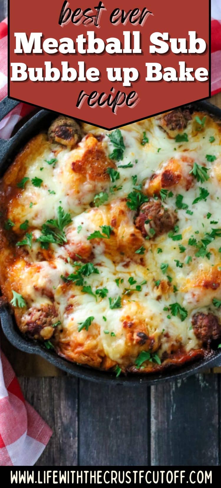 Close-up of Meatball Sub Bubble Bake with cheese and biscuit topping