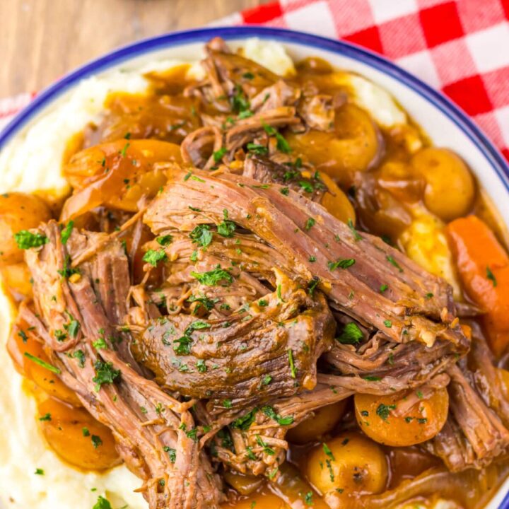 Slow cooker Coca Cola pot roast served on a plate