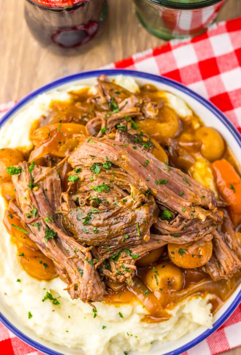 Slow cooker Coca Cola pot roast served on a plate