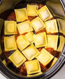 Frozen cheese ravioli layered for slow cooker lasagna recipe