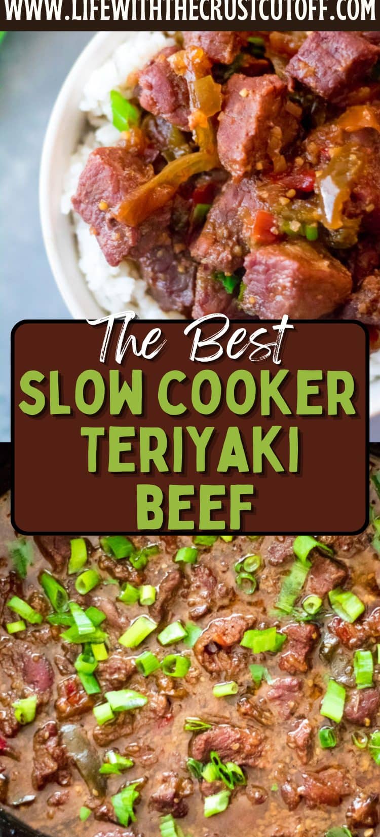 Slow cooker teriyaki beef made with tender beef, peppers, onions, and savory teriyaki sauce