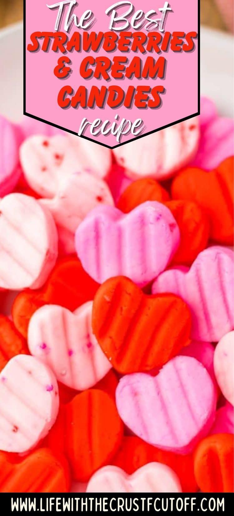 Homemade strawberries and cream candies shaped like hearts with red and pink pastel colors