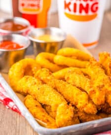 Homemade Burger King style chicken fries served family-style.