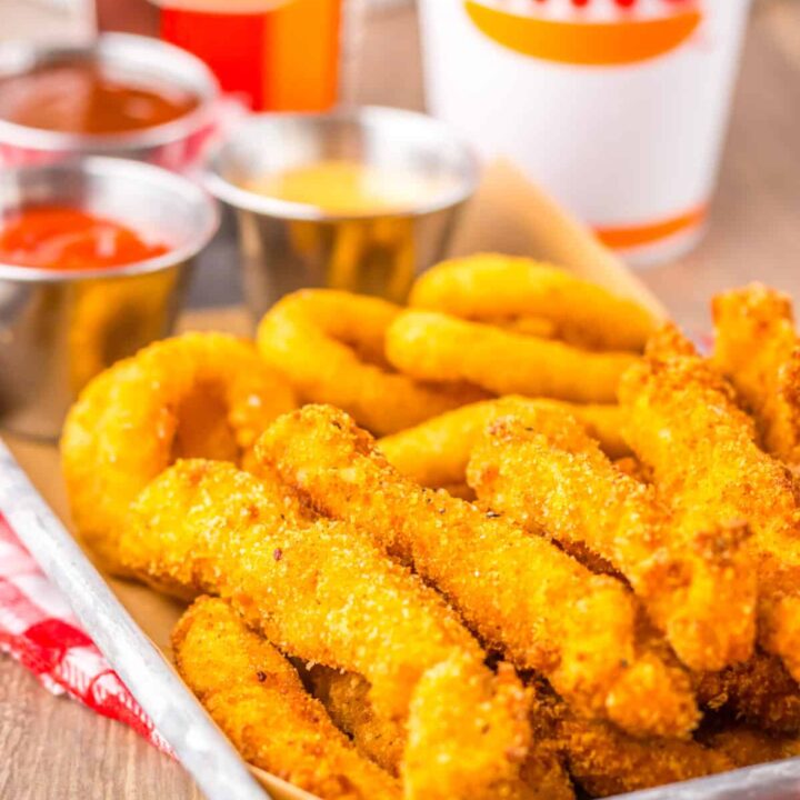 Homemade Burger King style chicken fries served family-style.