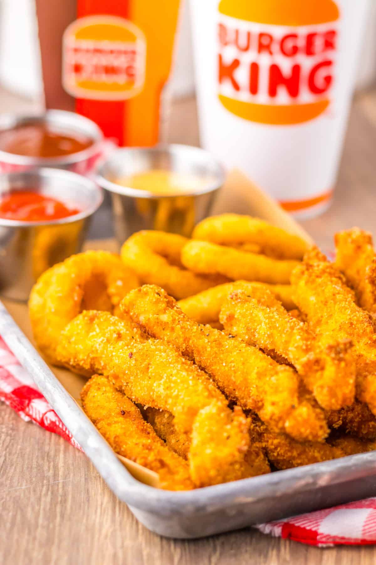 Homemade Burger King style chicken fries served family-style.