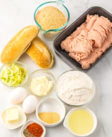 Ingredients for copycat Burger King Original Chicken Sandwich including chicken, buns, lettuce, and seasonings.