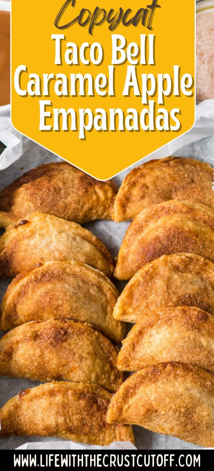 Copycat Taco Bell caramel apple empanadas golden and crispy with caramel apple filling
