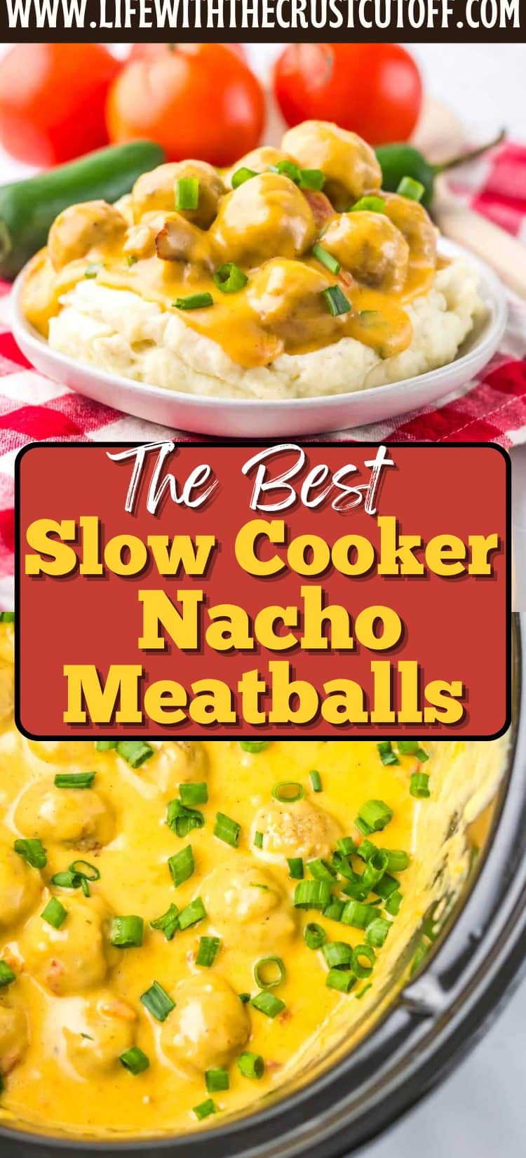 Slow cooker nacho meatballs in cheesy sauce garnished with chopped green onions