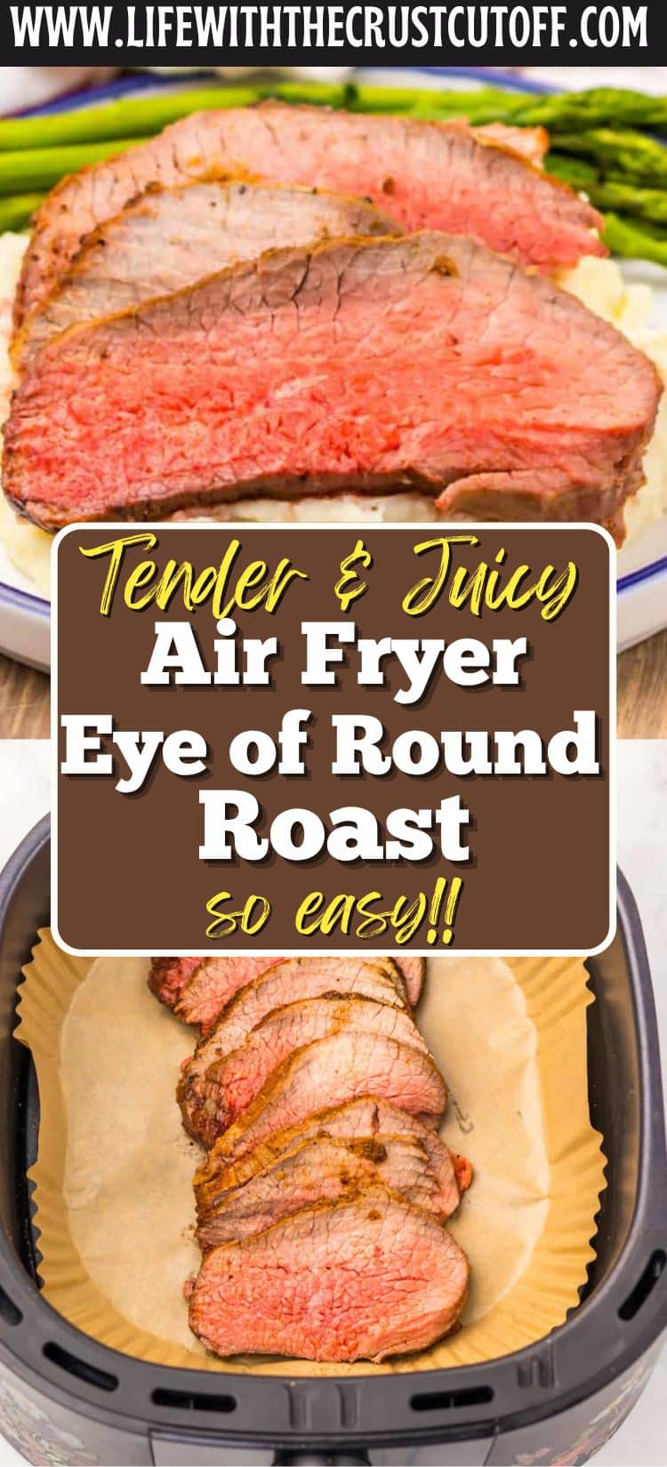 air fryer eye of round roast sliced juicy roast beef with pink center