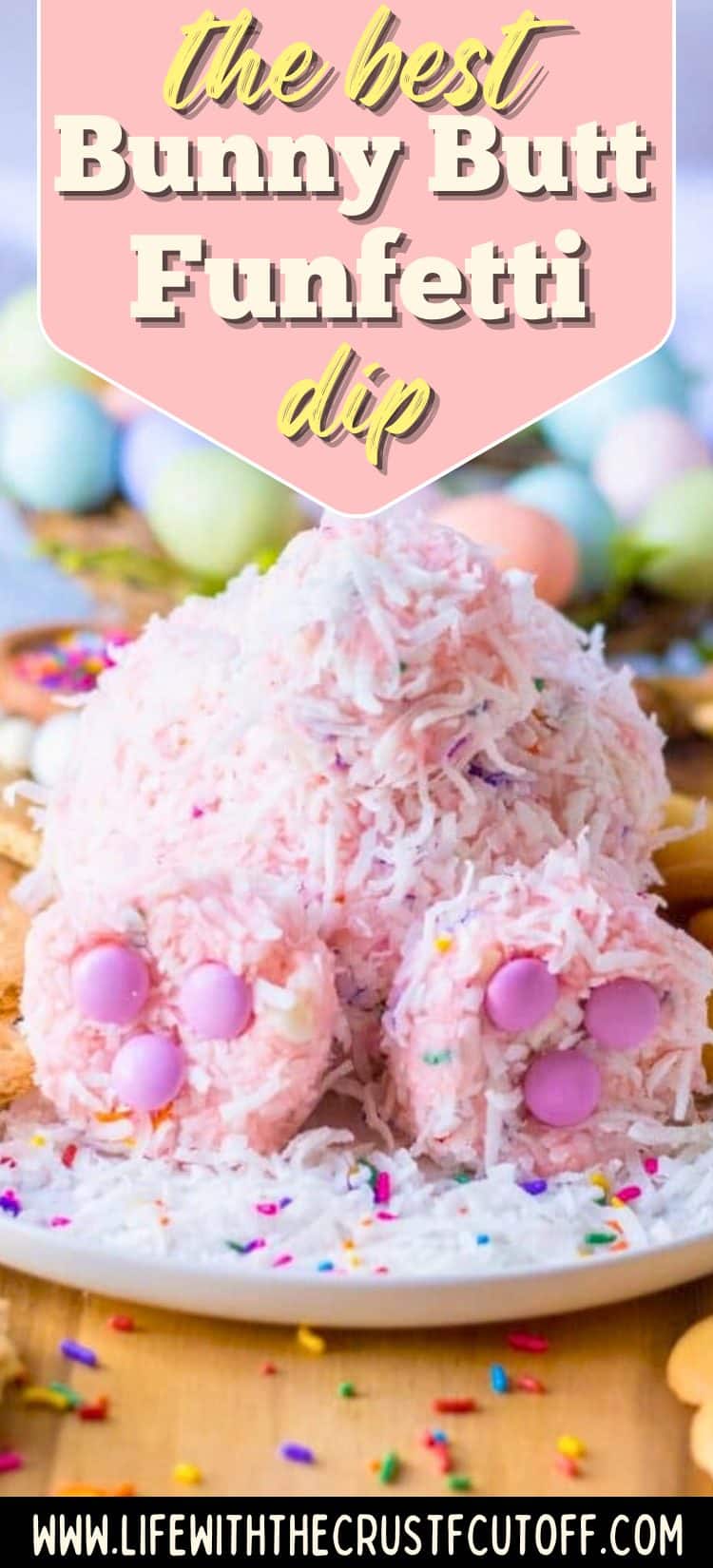 Bunny Butt Funfetti Dip with sprinkles and bunny marshmallow decorations