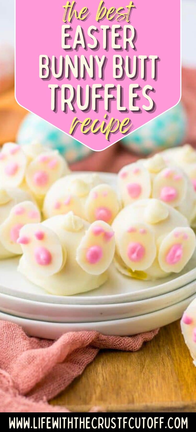 Bunny butt truffles decorated with coconut and candy feet for Easter dessert