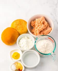 Ingredients for copycat McDonald’s McChicken including ground chicken, breadcrumbs, mayonnaise, and seasonings.