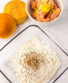 Ingredients arranged on a countertop to make homemade McChicken sandwiches.