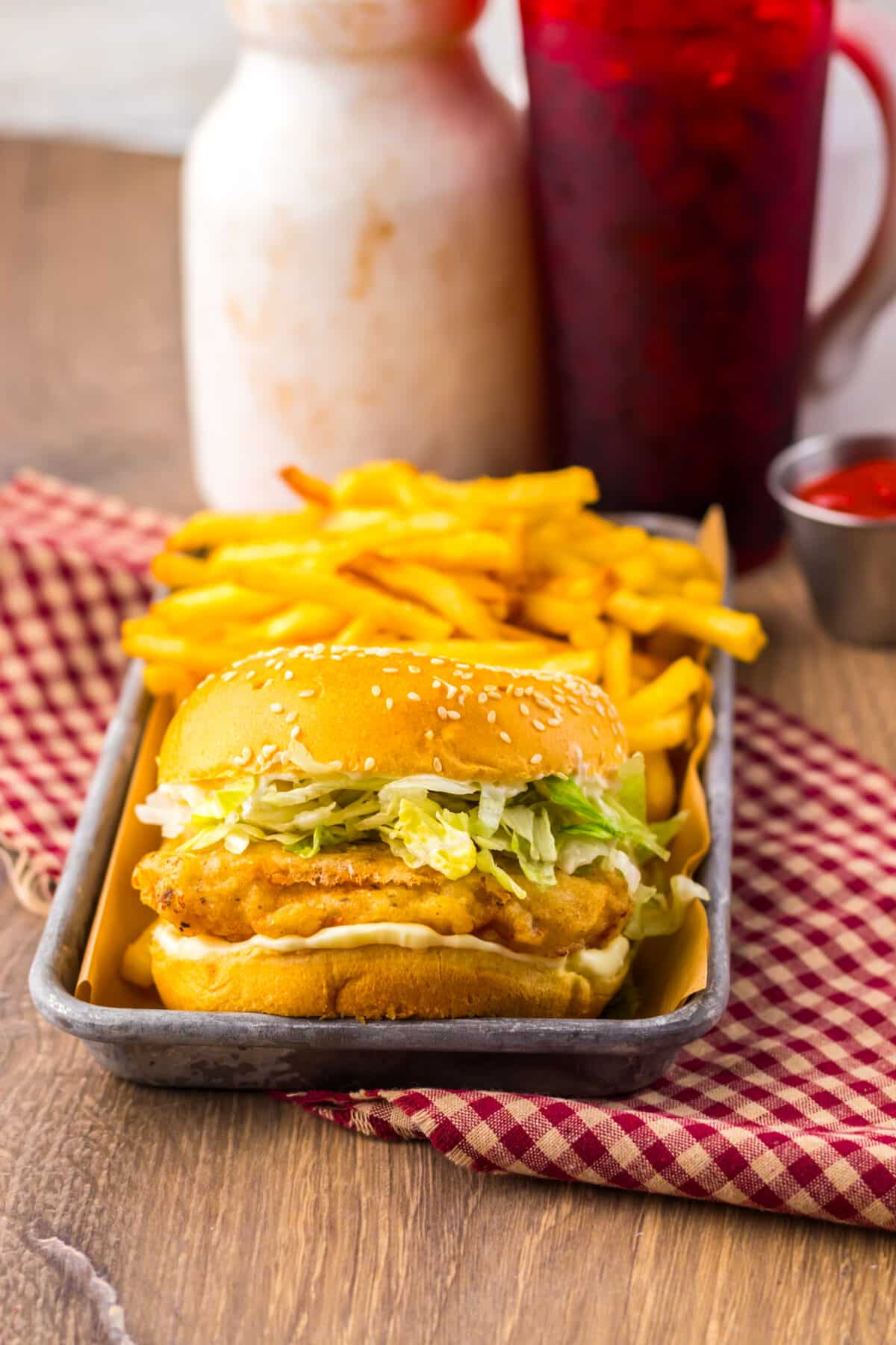 Copycat McChicken meal served with crispy fries.