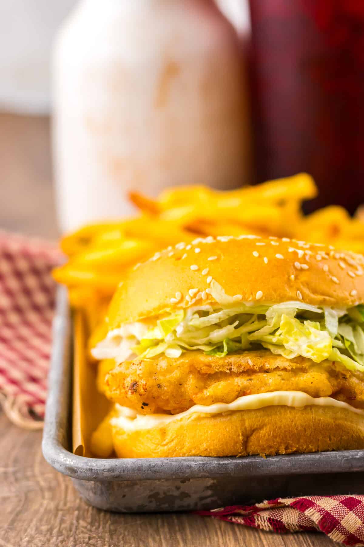 Homemade McChicken sandwich on sesame bun just like McDonald’s.