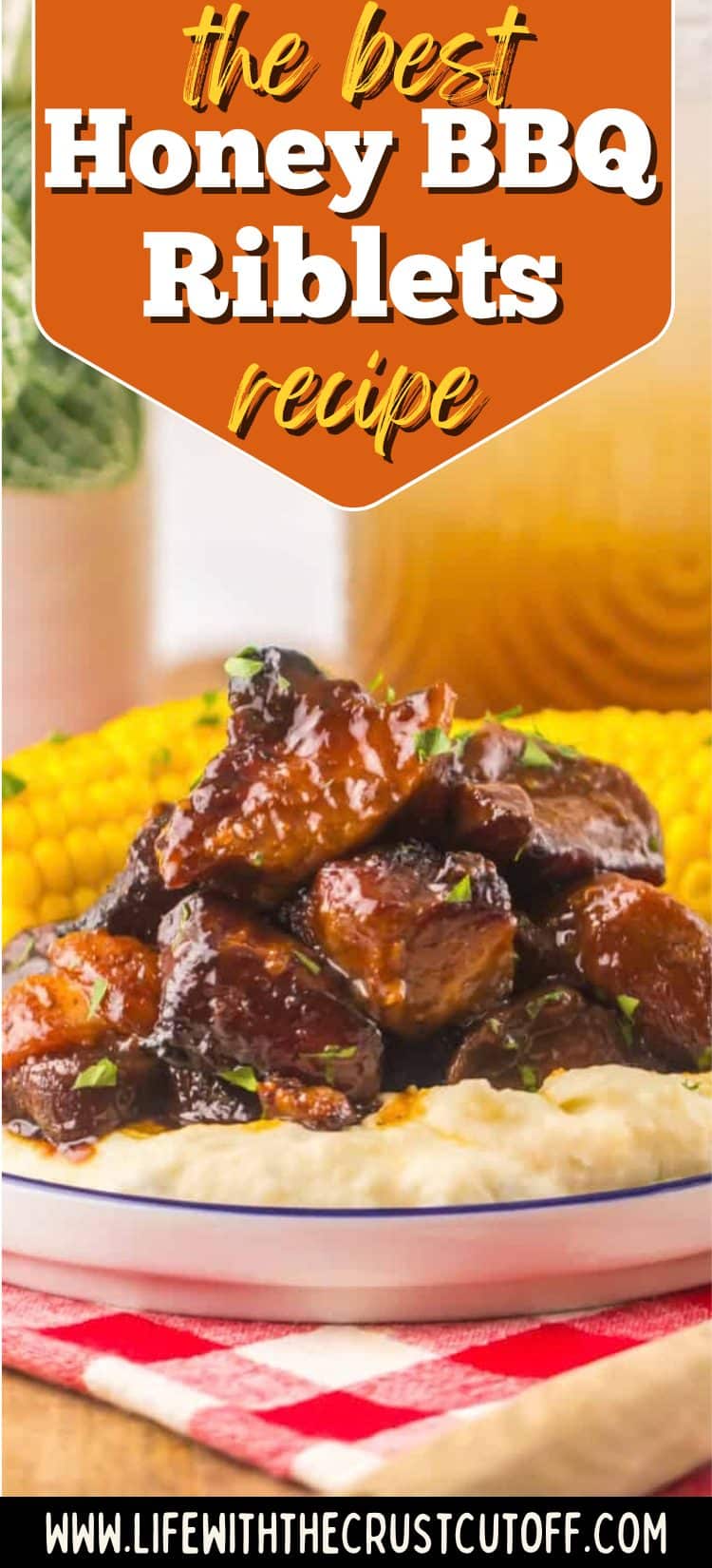 Honey BBQ riblets coated in sticky barbecue sauce served on a platter