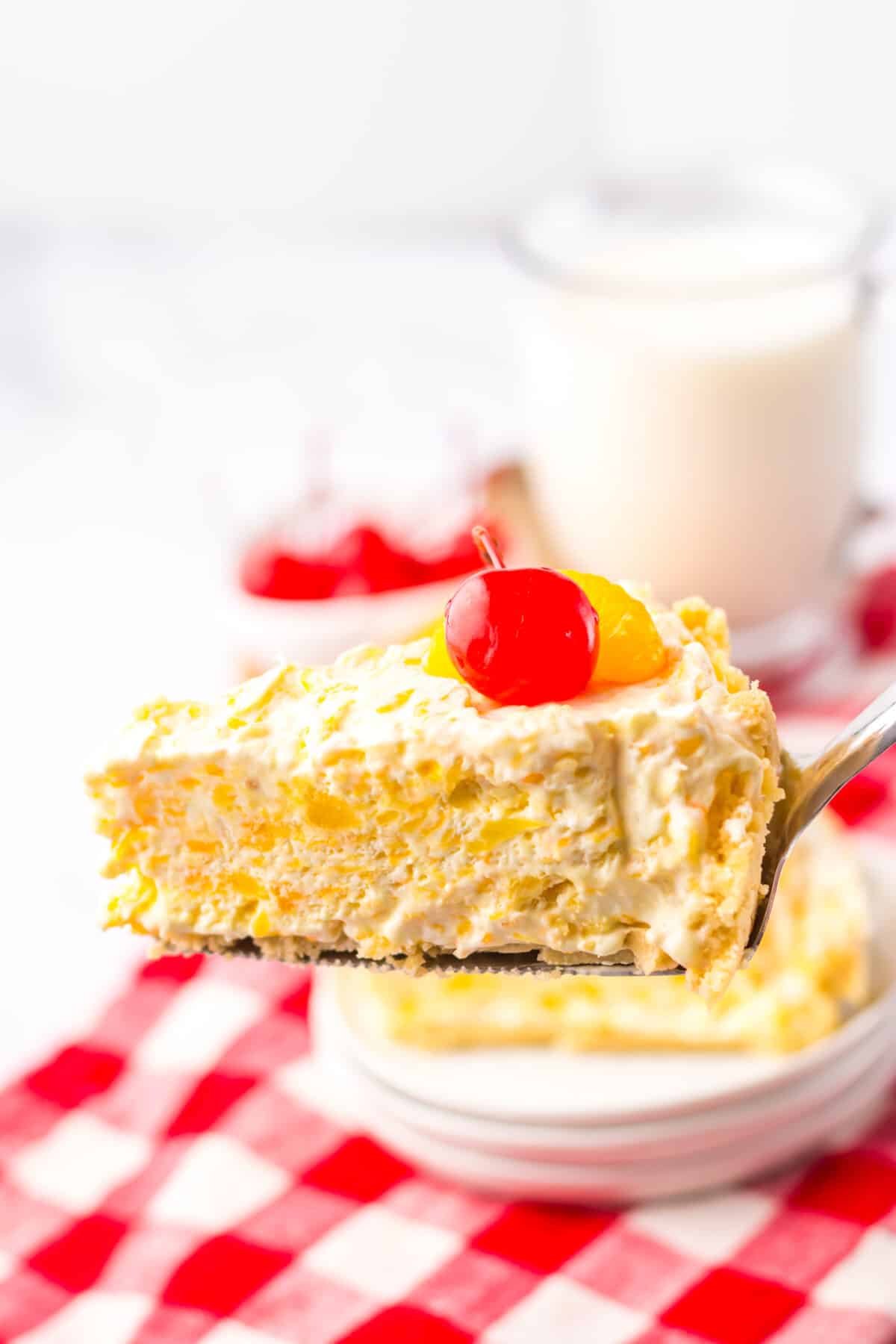 Close-up of the fluffy pineapple mandarin filling in Pig Pickin Pie.