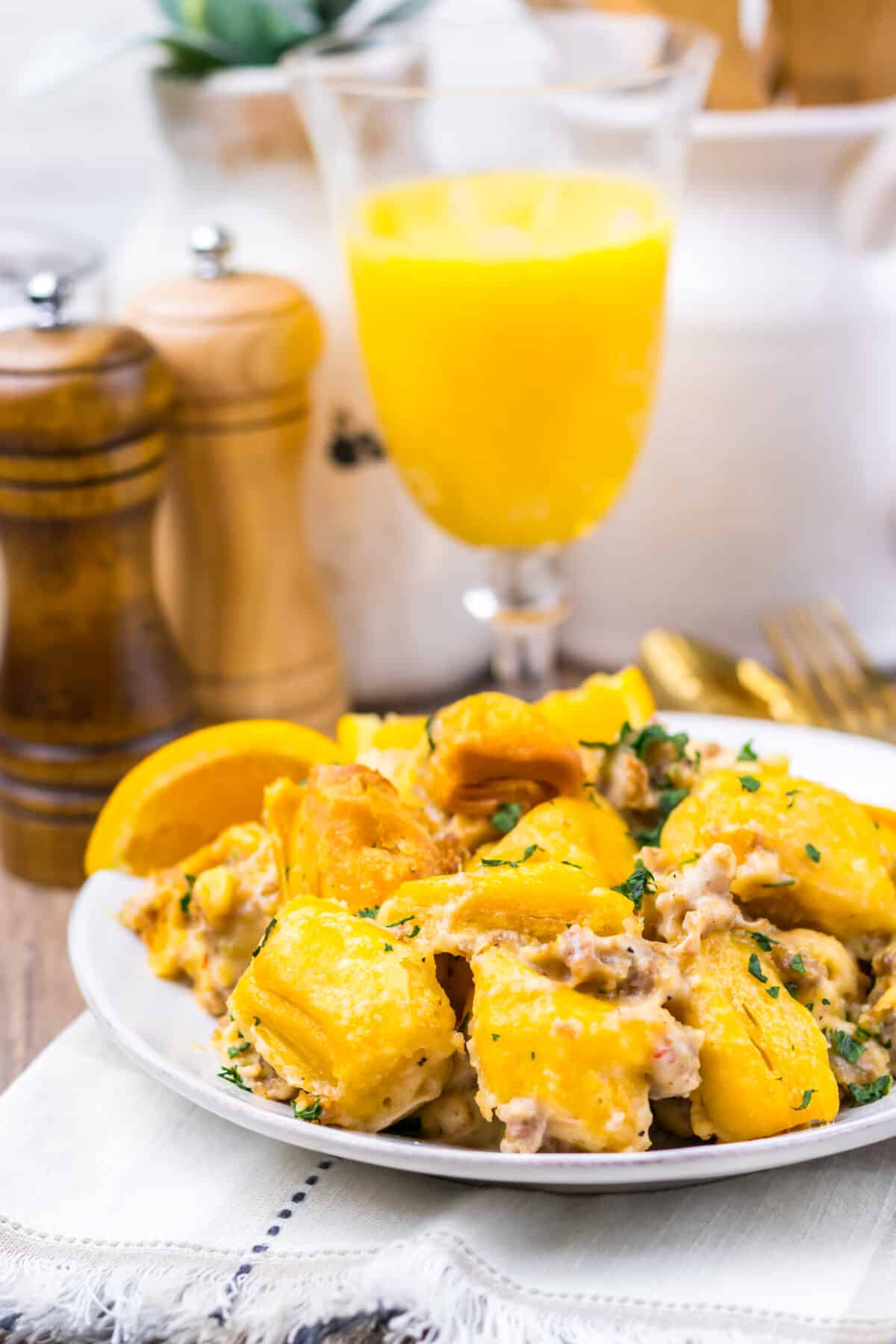Slow cooker breakfast casserole served on a plate.