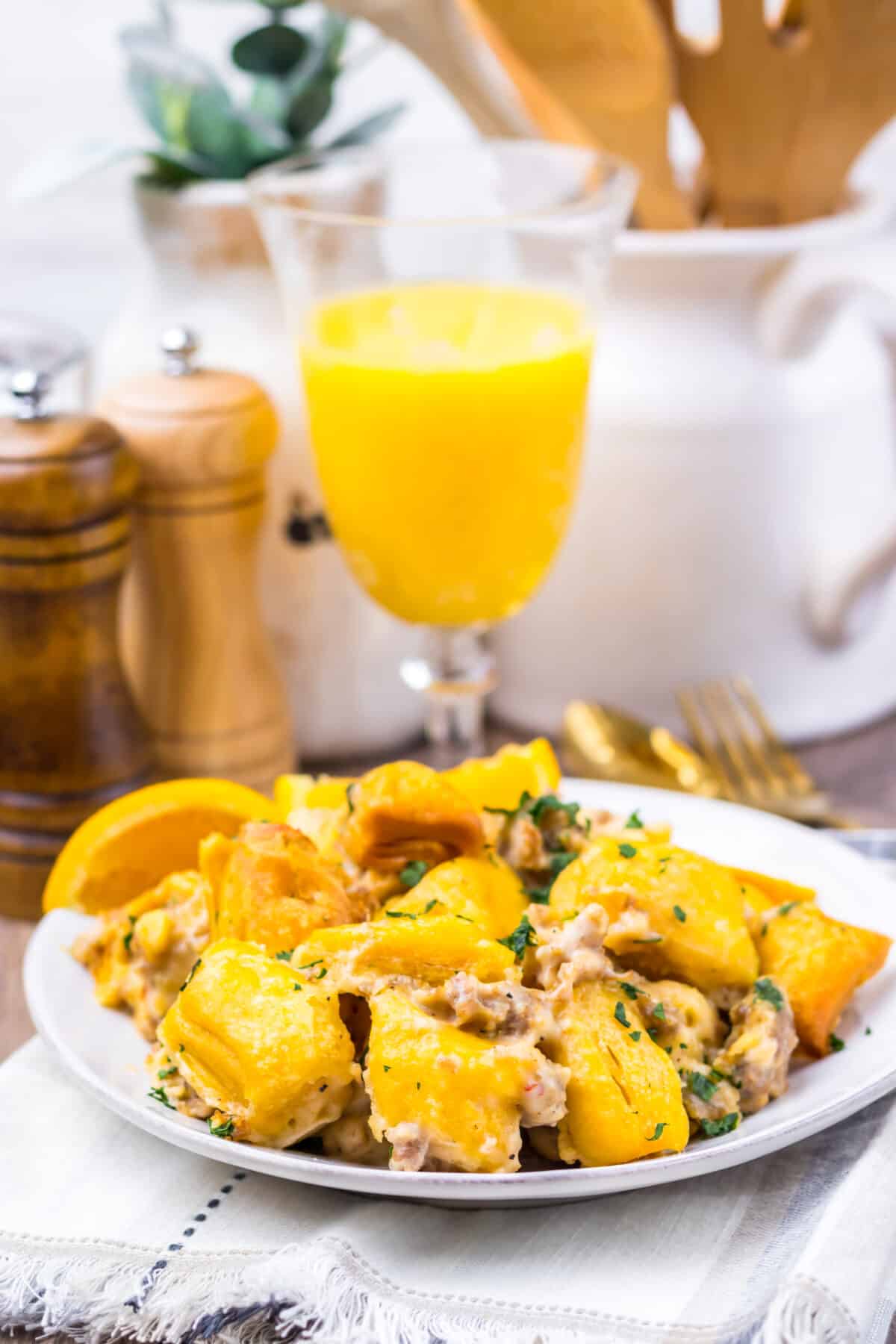 Slow cooker breakfast casserole served on a plate.