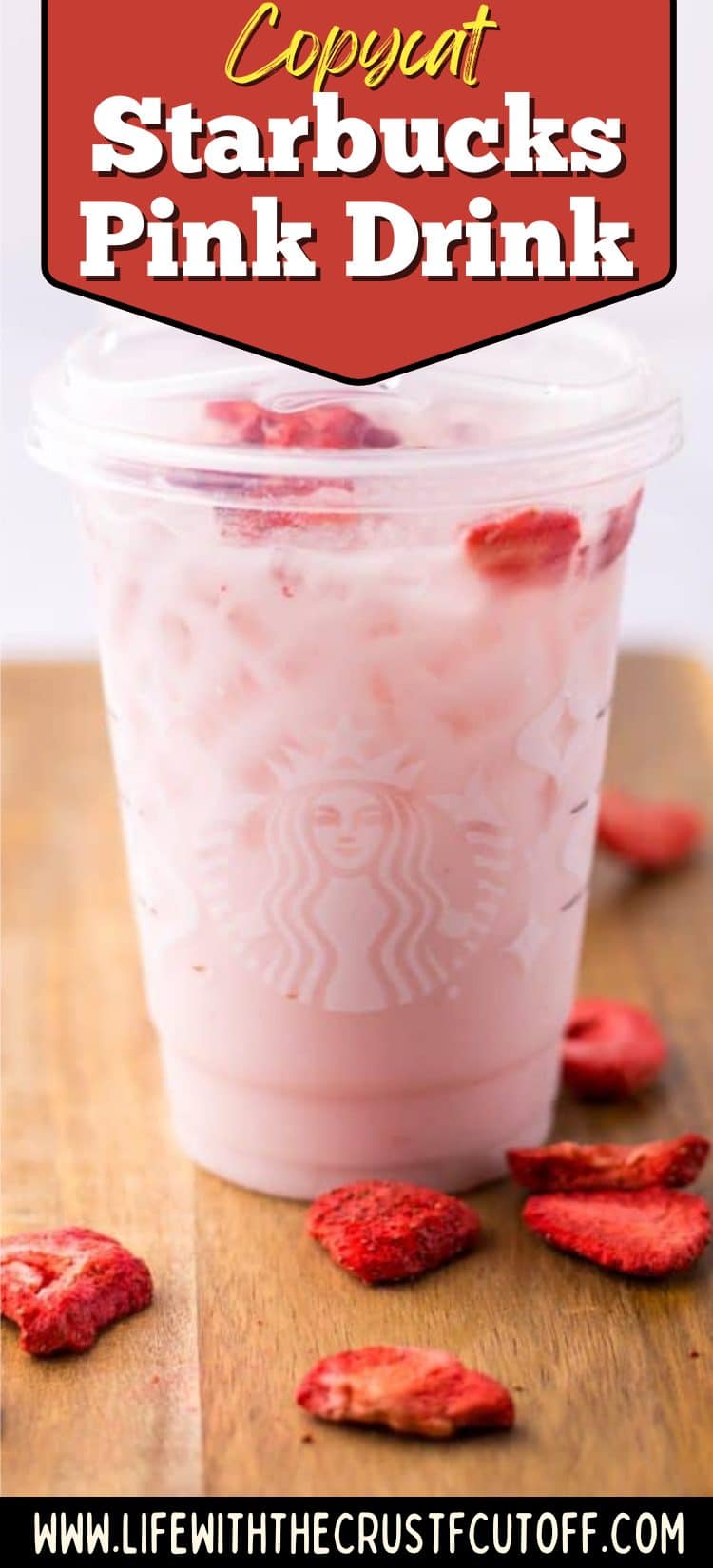 copycat starbucks pink drink with strawberries and creamy coconut milk over ice